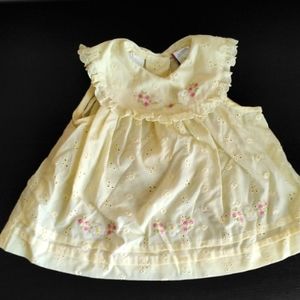 Vintage Baby Yellow Eyelet Embroidered Floral Ruffles Sun Dress Sz 3-6 months